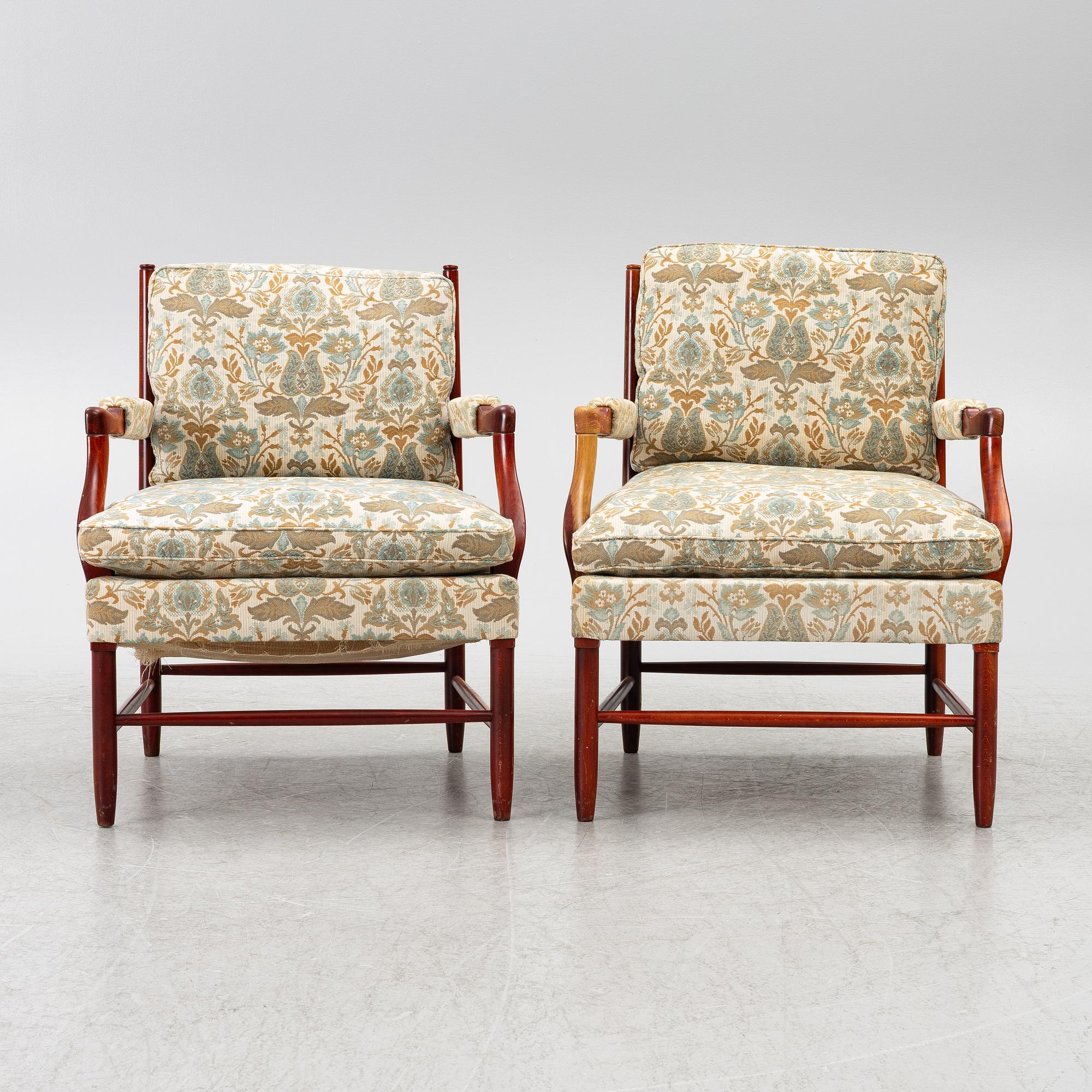 Armchairs, a pair, so-called Gripsholm chairs, second half of the 20th century.