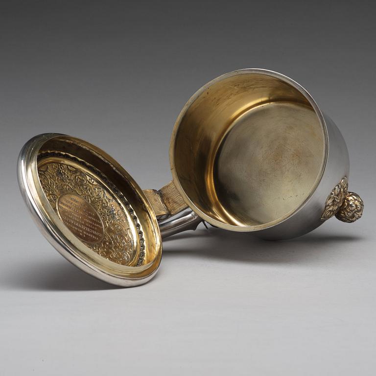 A Swedish 18th century parcel-gilt silver tankard, mark of Jacob Brunck, Stockholm 1724.