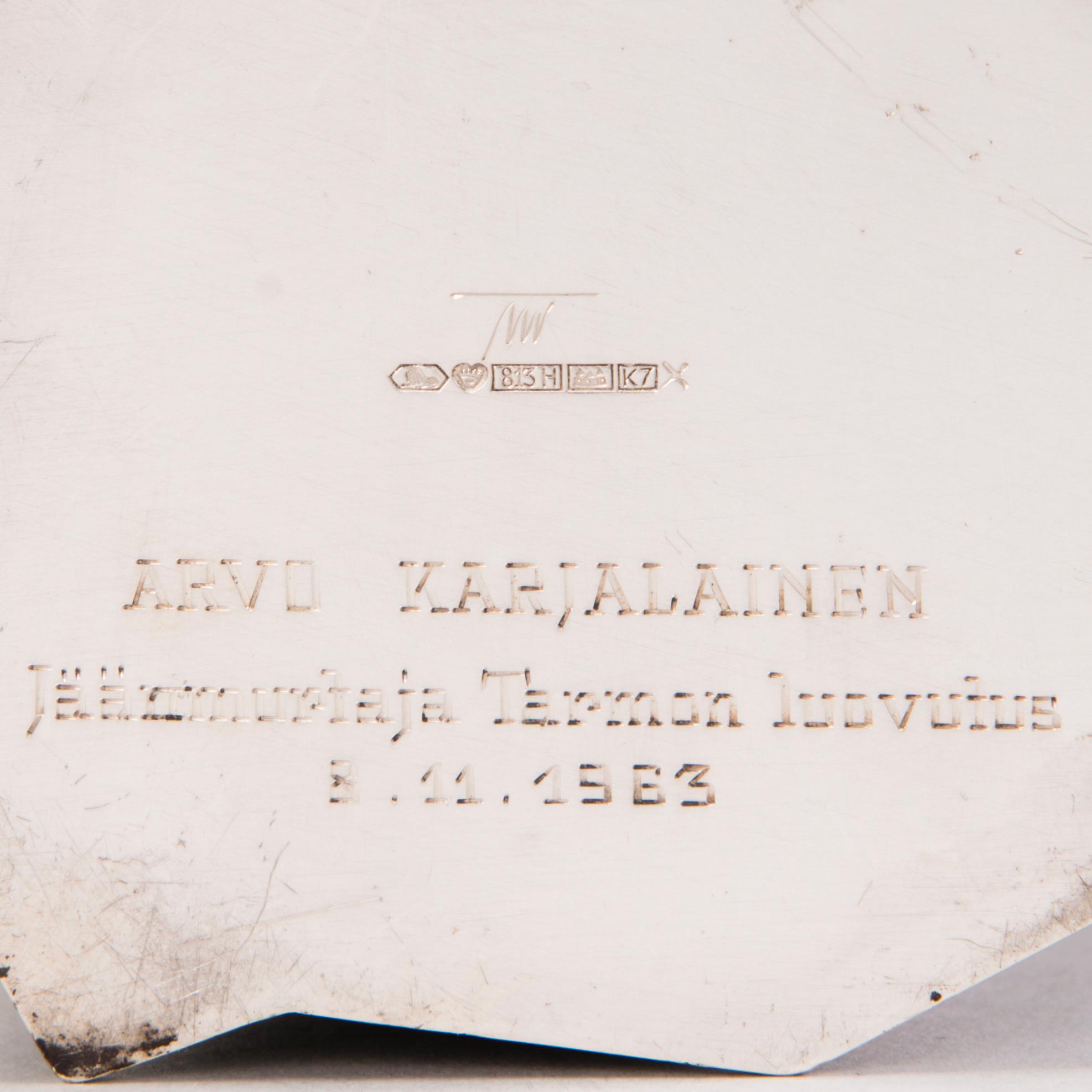 TAPIO WIRKKALA, MALJAKKO, hopeaa, signeerattu TW, Kultakeskus, Hämeenlinna 1963.