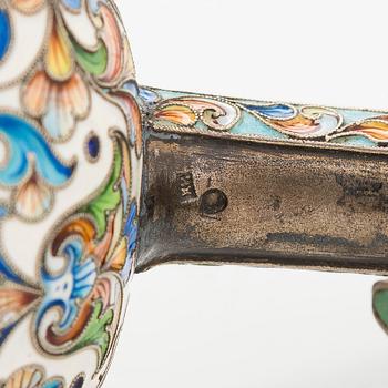 Khlebnikov, a silver-gilt and cloisonné enamel kovsh, Moscow 1908-1917.