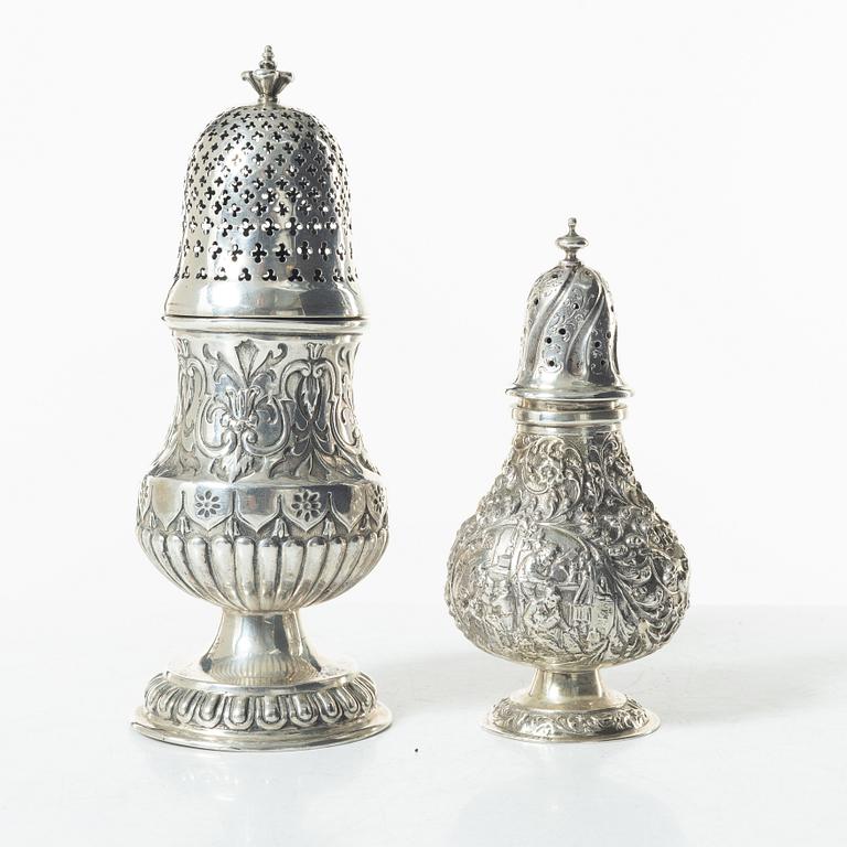 Two silver shakers, including with mark of JL Hultman, Stockholm 1949.