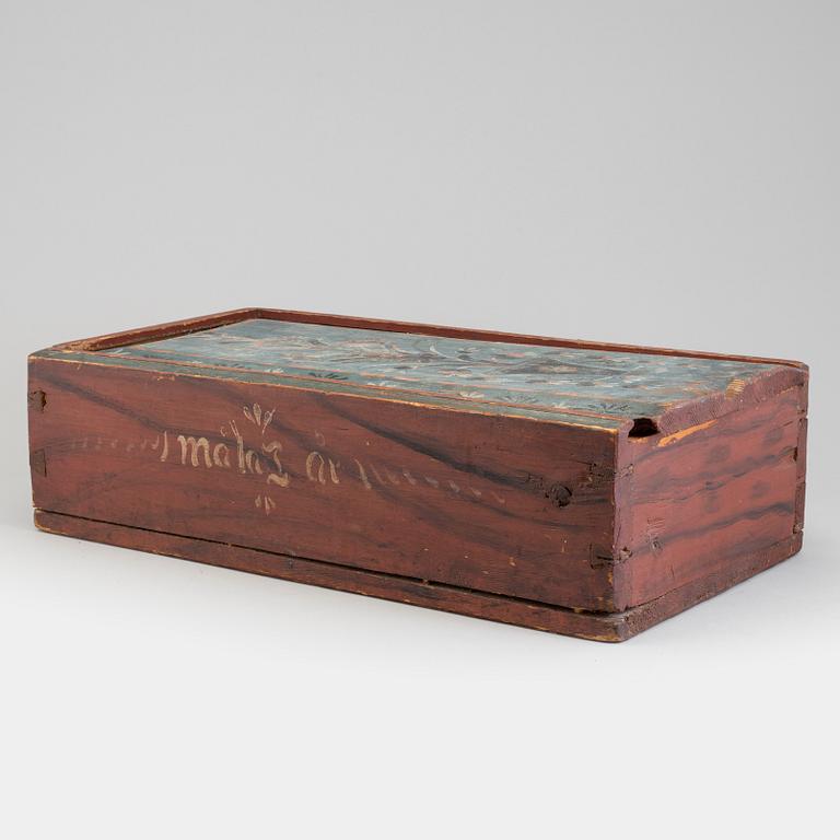 A SWEDISH WOODEN BOX, dated 1818.