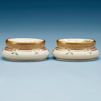 734. A pair of Royal Copenhagen "Flora Danica" salts, Denmark, 20th Century.