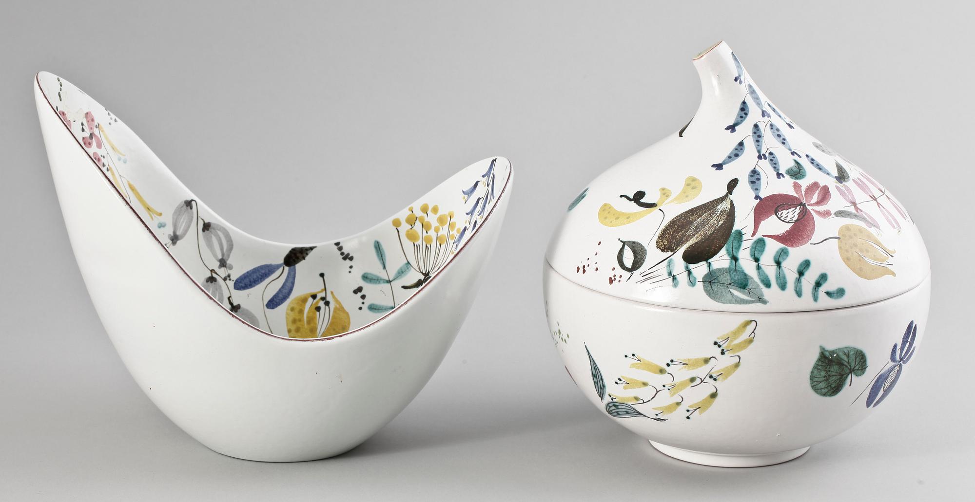 SKÅL MED LOCK samt SKÅL, fajans, Stig Lindberg, Gustavsberg, 1940/1950-tal.