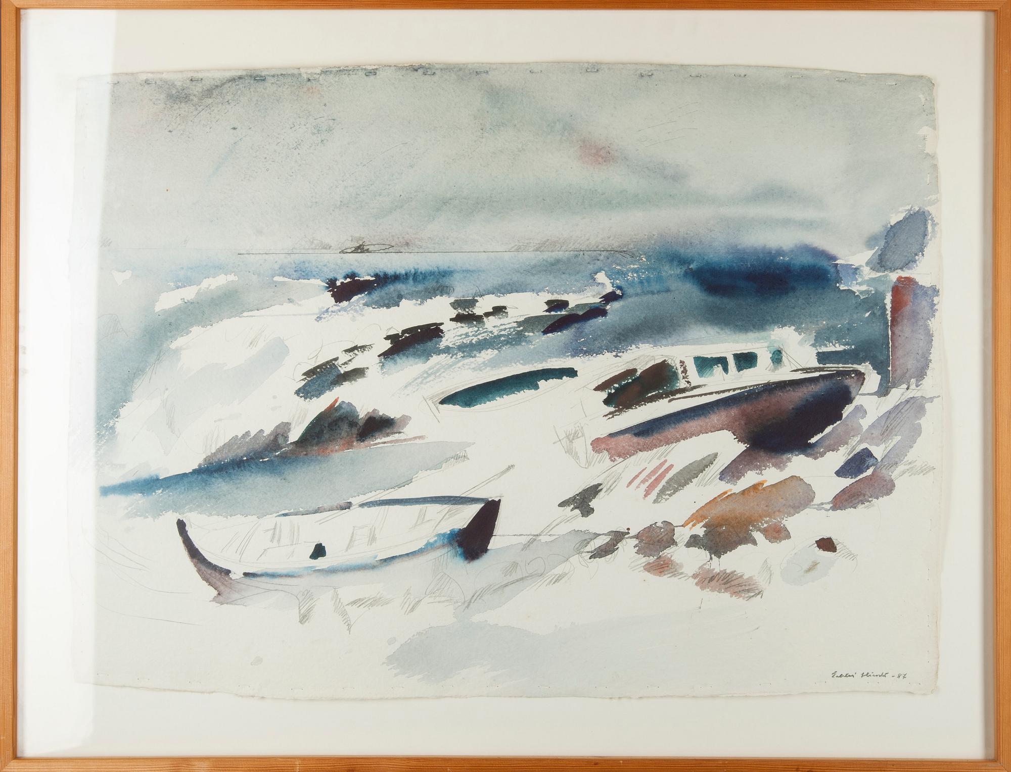 ERKKI HIRVELÄ, akvarell, signerad och daterad -87.