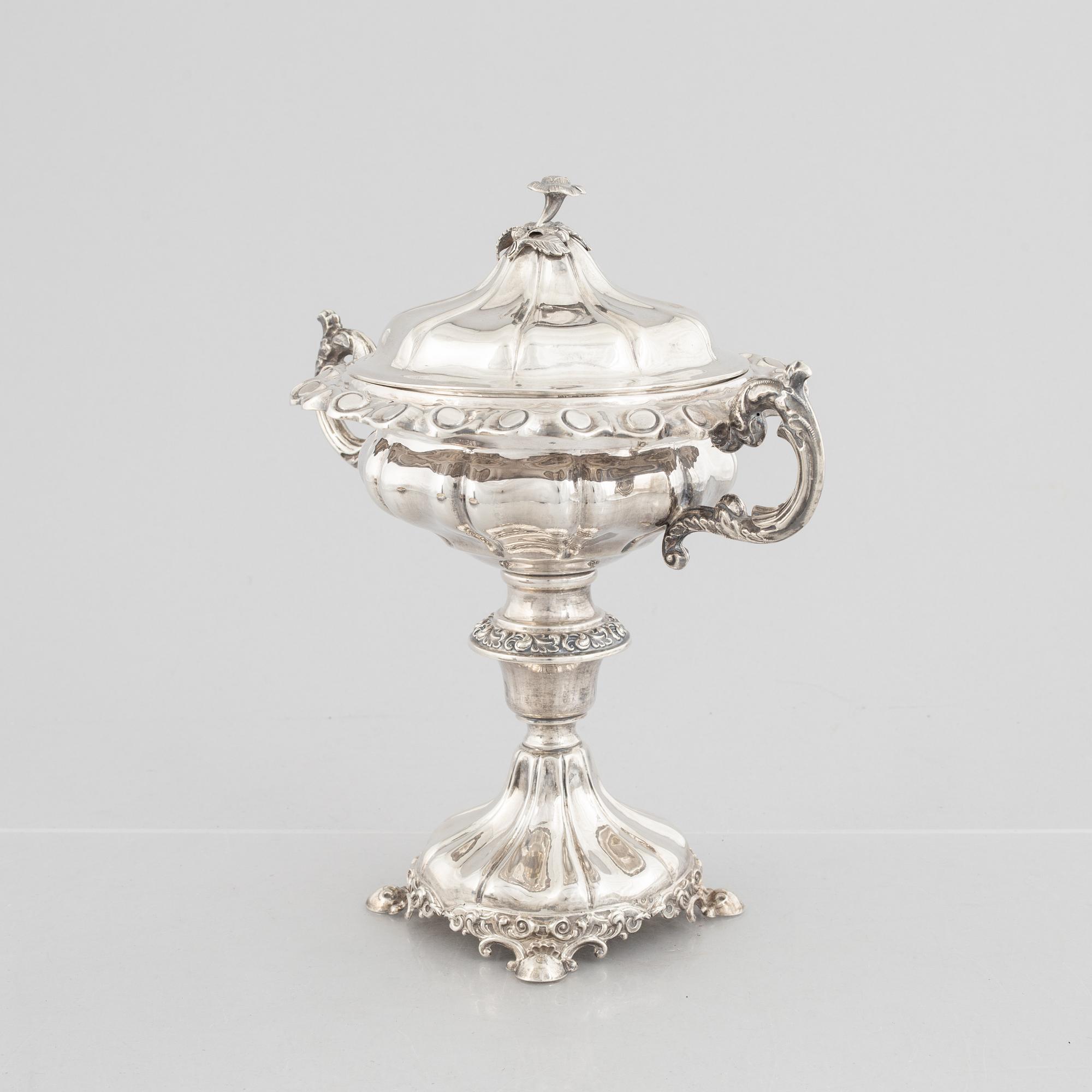 A Swedish silver sugarbowl with cover, marks of Carl Nyström, Stockholm 1845.