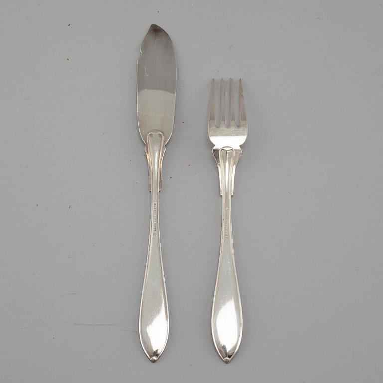 FISKBESTICK, 24 delar, nysilver, C. R. Carlström, 1900-tal.