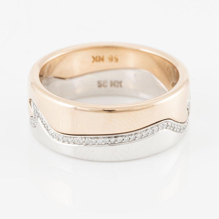 Georg Jensen "Fusion" two rings 18K white gold and rose gold, set with round brilliant-cut diamonds.