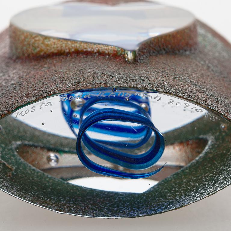 Kjell Engman, two art glass sculptures, signed Kosta Boda K Engman , numbered.