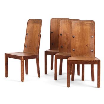 264. Axel Einar Hjorth, a set of four "Lovö" stained pine chairs, Nordiska Kompaniet 1930s.
