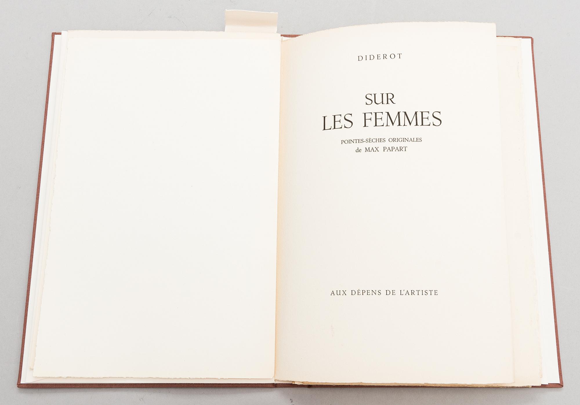 Kirja, "Sur Les Femmes", Diderot, pointes-sèches originales de Max Papart, Aux dépens de l'artiste, 1952.