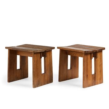 299. Axel Einar Hjorth, two stained pine "Skoga" stools, Nordiska Kompaniet, Sweden 1930's.