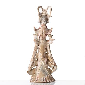 A elegant pottery figure of a court lady, Tang dynasty (618-907).