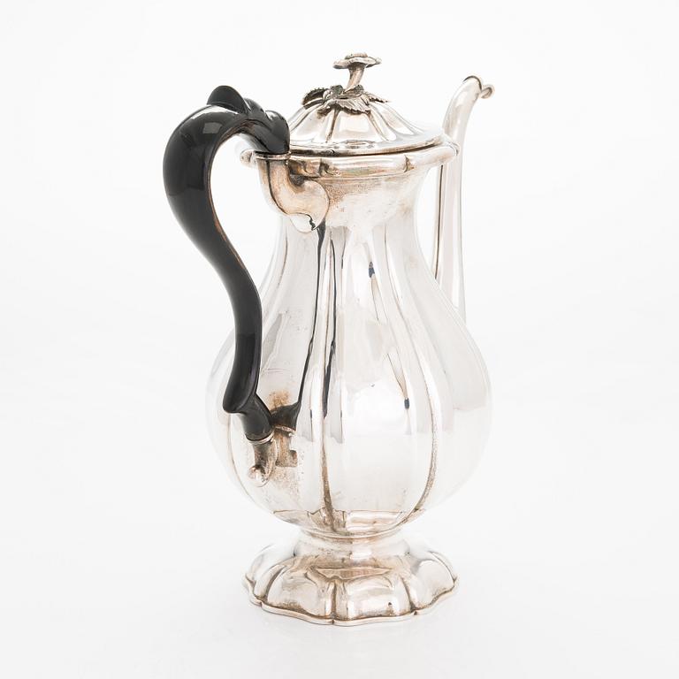 A Swedish 19th-century silver coffee pot, maker's marks of Gustaf Folcker, Stockholm 1844.