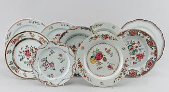 TALLRIKAR, 9 st, porslin, Kina, 1700/1800-tal.