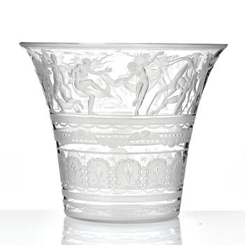 Simon Gate, a Swedish Grace engraved glass bowl, Orrefors, Sweden 1926.