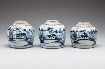 BOJANER, 3 st. Porslin, Kina, 1800-tal.