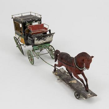 A tin horse and wagon possibly by Eichner, Germany, second half of the 19th century.