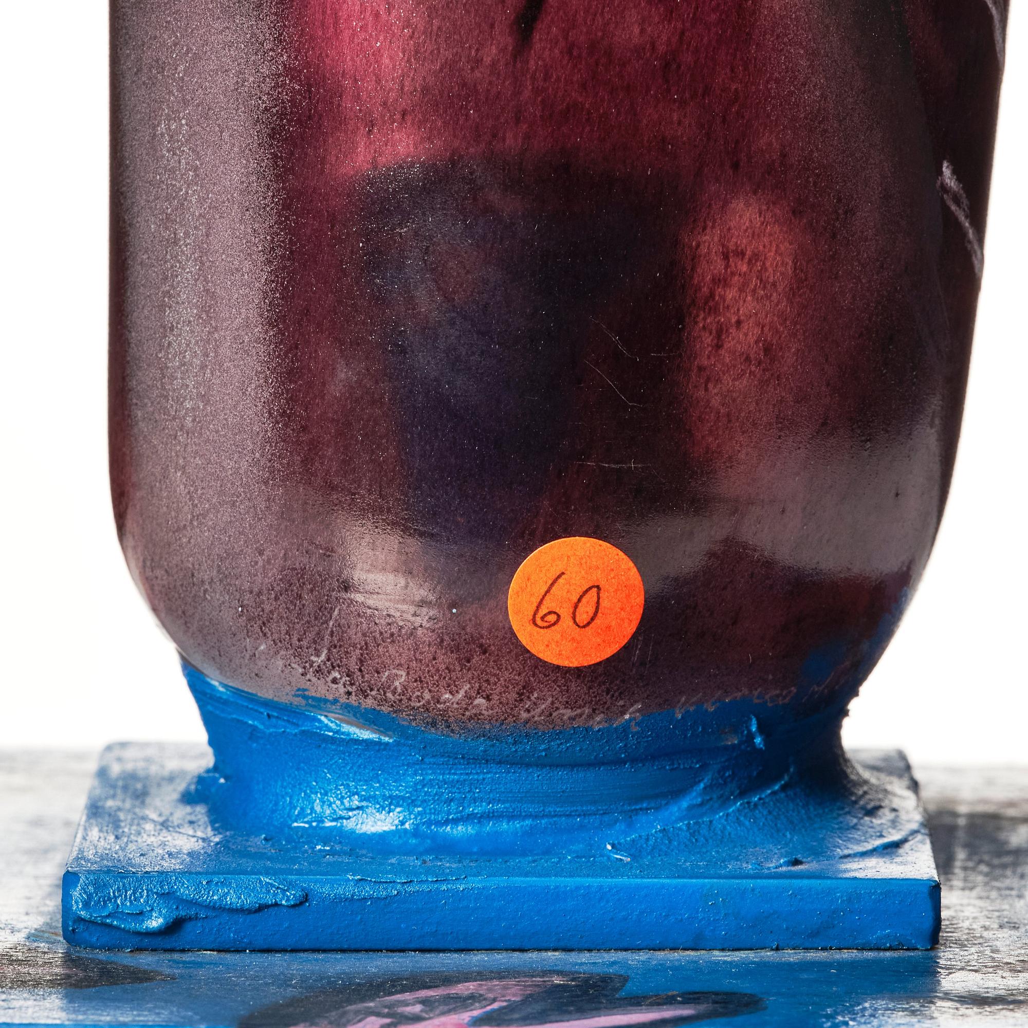 Ulrica Hydman-Vallien, a unique glass sculpture on a metal stand, Kosta Boda, Sweden.