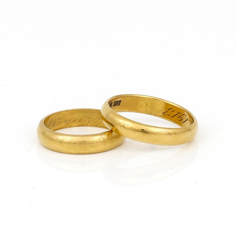 VIGSELRINGAR, 2st, 23K guld, totalt ca 14g.