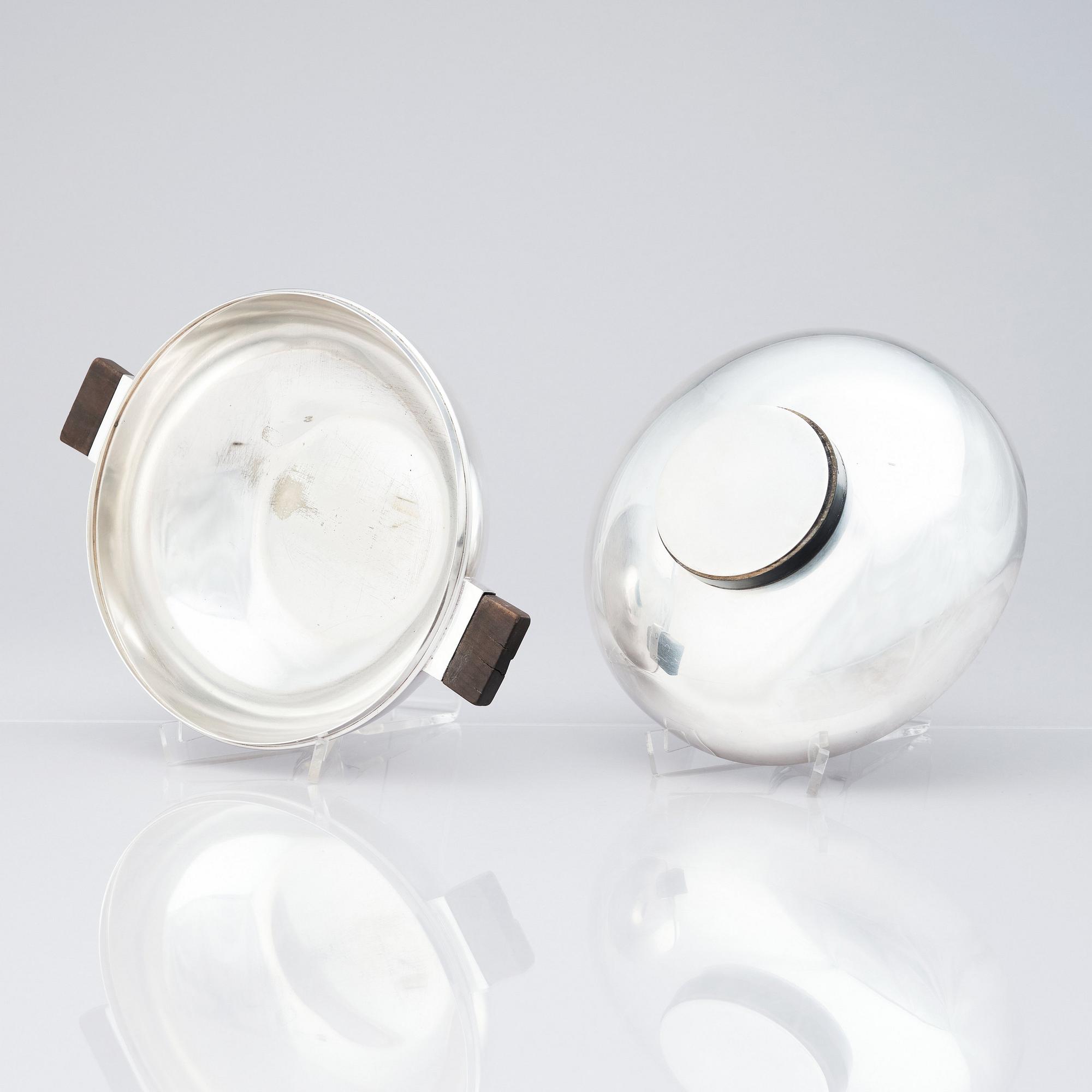 Sylvia Stave, two alpacca lidded dishes, C.G. Hallberg, Stockholm, designed in 1934.