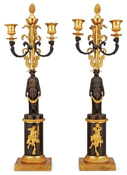 843. A pair of Empire 19th century three-light candelabra, probably Russian.