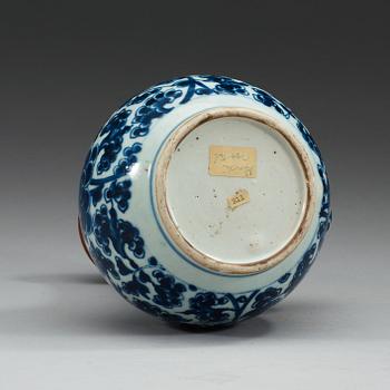 A blue and white kendi, Qing dynasty, early 18th Century.