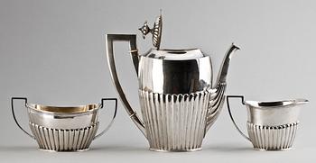 KAFFESERVIS, 3 delar, silver. Empirstil, K Anderson, 1900. Ca 1510g.