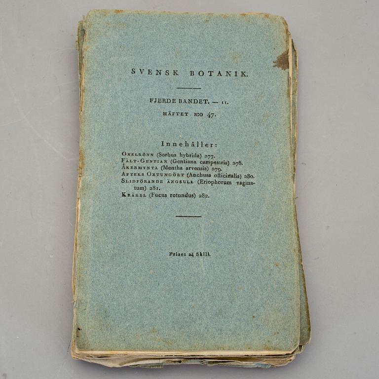 FLORA, 11 häften, "Svensk Botanik" av bla Johan Wilhelm Palmstruch, Stockholm 1805.