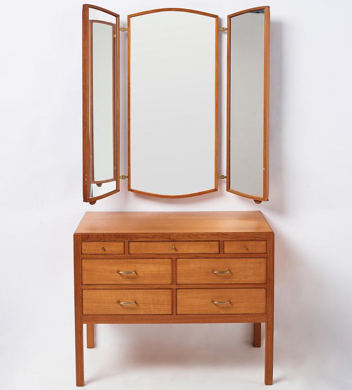 Carl-Axel Acking, a chest of drawers and wall mirror, for The Hotel Malmen, Svenska Möbelfabrikerna Bodafors, Sweden, 1940-50's.