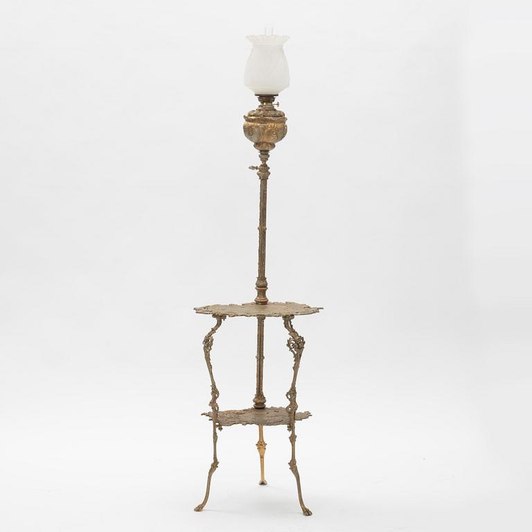 Floor oil lamp with table, Neo-Rococo, late 19th Century.