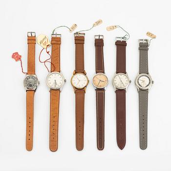 Collection of wristwatches, 6 pcs, ca 1950.