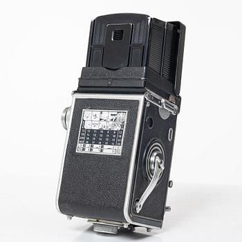 Mellanformatskamera, Rolleiflex, med väska och tillbehör, Franke & Heidecke, 1900-talets mitt, Tyskland.