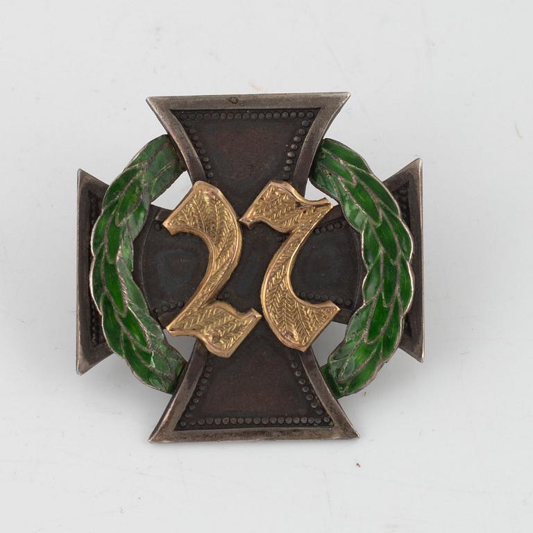 Badge for the 27th Jäger Battalion, silver mark of Wilhelm Pettersson, Turku, Finland 1919.