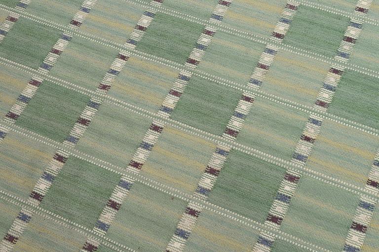 Barbro Nilsson, a carpet, 'Falurutan grön I', flat weave, c. 266 x 210 cm, signed AB MMF BN.