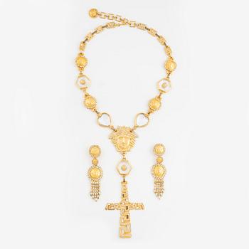 A Versace demi-parure comprising a necklace and a pair of earrings.