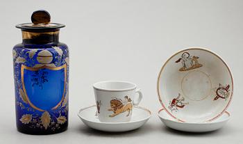 KOPP MED FAT, flintgods, Rörstrand. BURK, glas. 1800-tal.