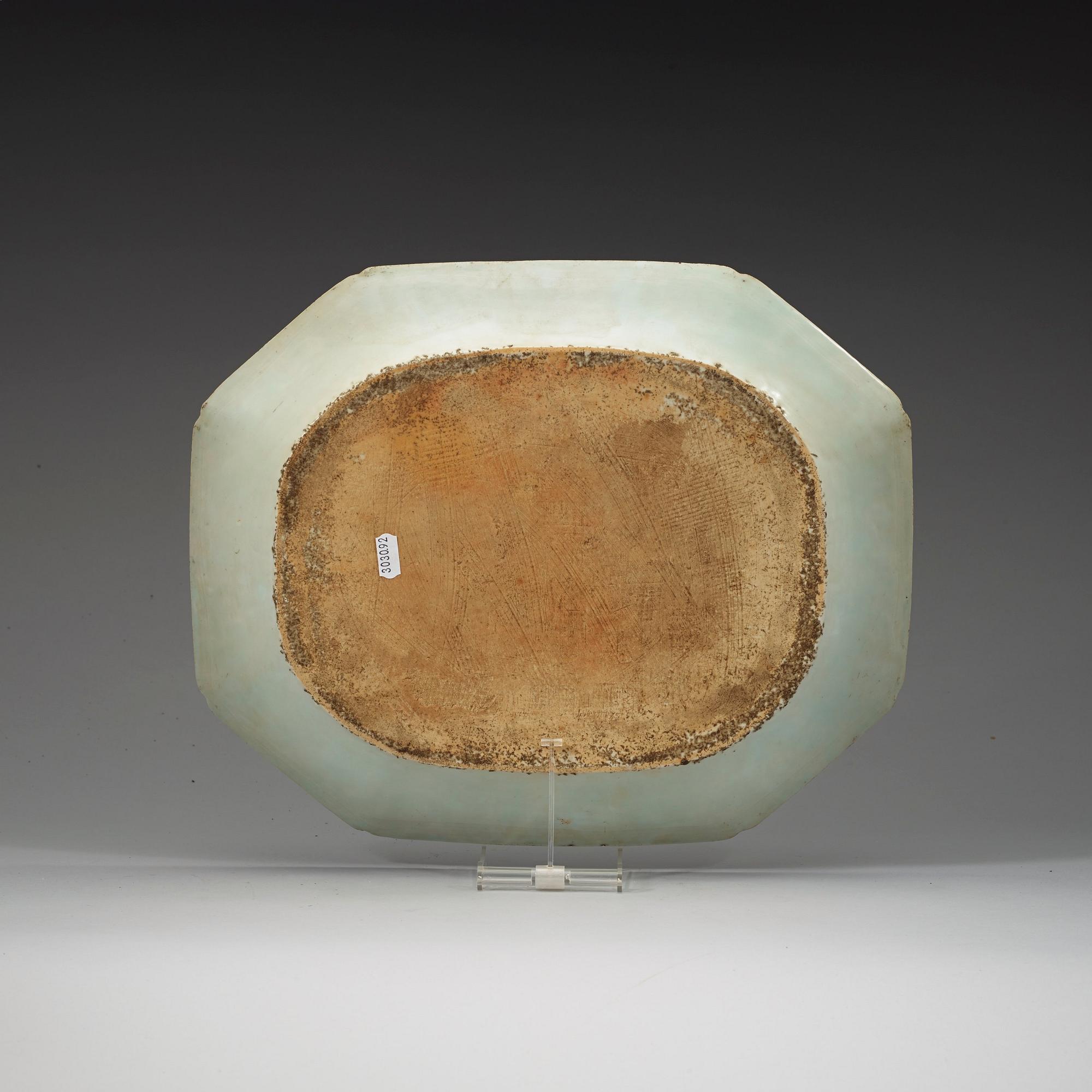 A famille rose 'double peacock' serving dish, Qing dynasty, Qianlong (1736-95).