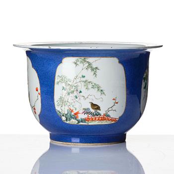 A famille rose and powder blue flower pot, early 20th Century with Hongxian mark (Yuan Shikai) 1915-16.
