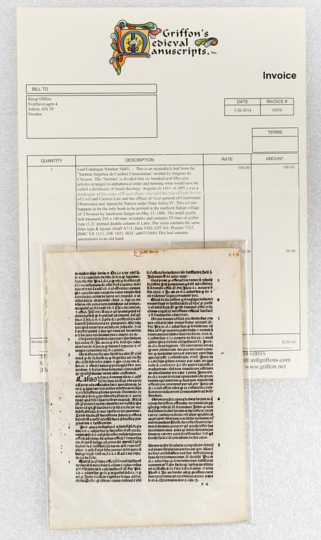 Leaves of Italian Incunabula / Printed leaves of the 1400s.