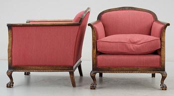 FÅTÖLJER, ett par, 1920/30-tal.