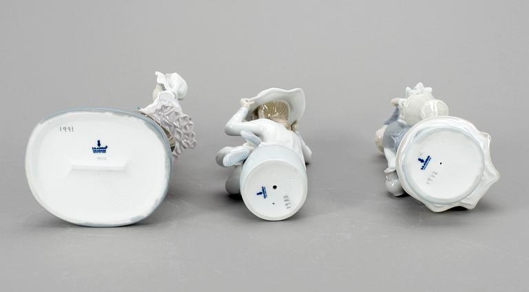 FIGURINER, 3 st, porslin, Lladro, Spanien, 1900-talets andra hälft.