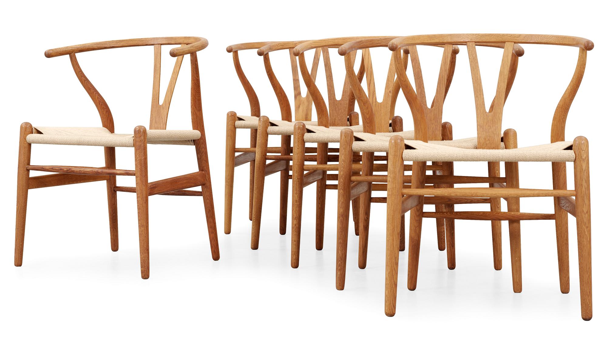 A set of six Hans J Wegner oak chairs by Carl Hansen & Son, Danmark, 1950-60-tal.