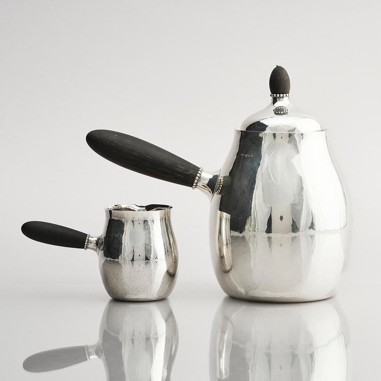 Georg Jensen, a sterling silver three-piece coffee set, Copenhagen, Denmark, after 1945, design no 80B and 80C.