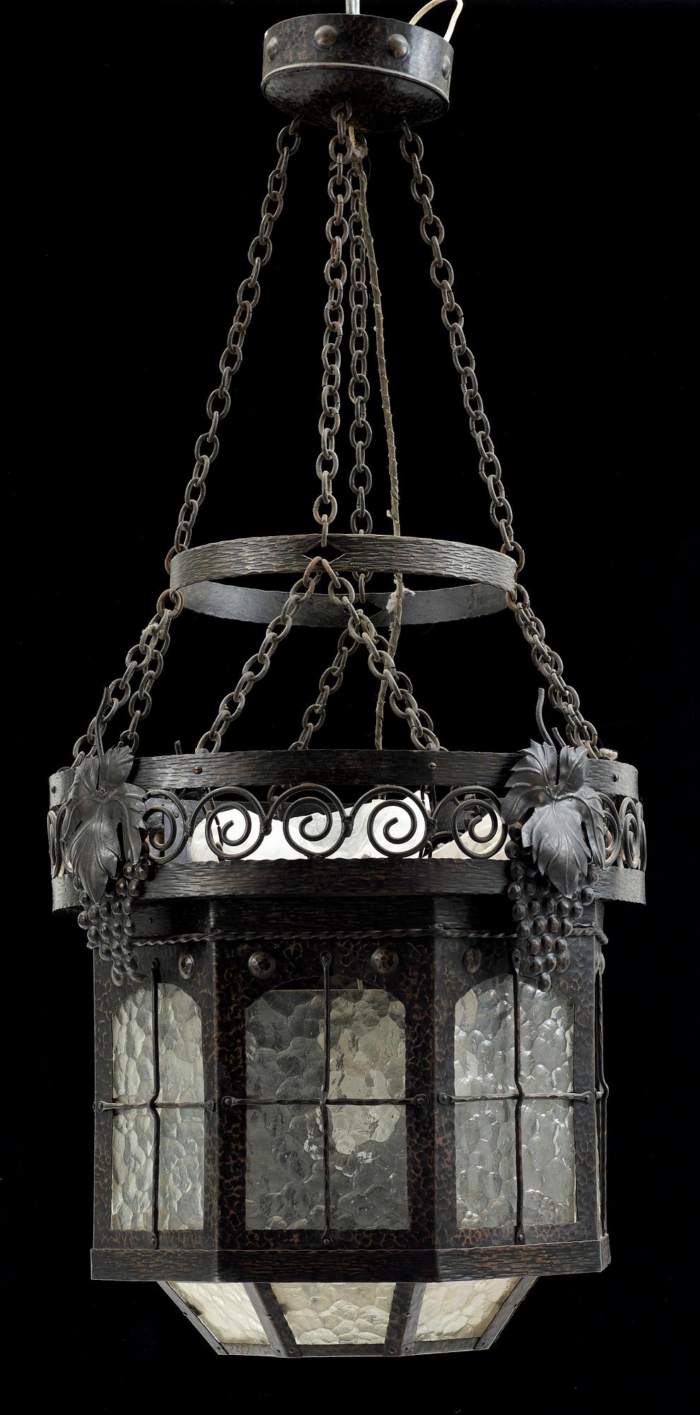 TAKLAMPA, plåt, jugend, tidigt 1900-tal.
