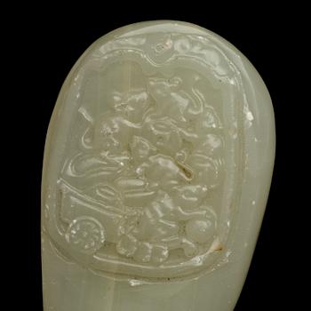 FIGURINER, 2 st, jade, He Tian, Kina, 1900-tal.