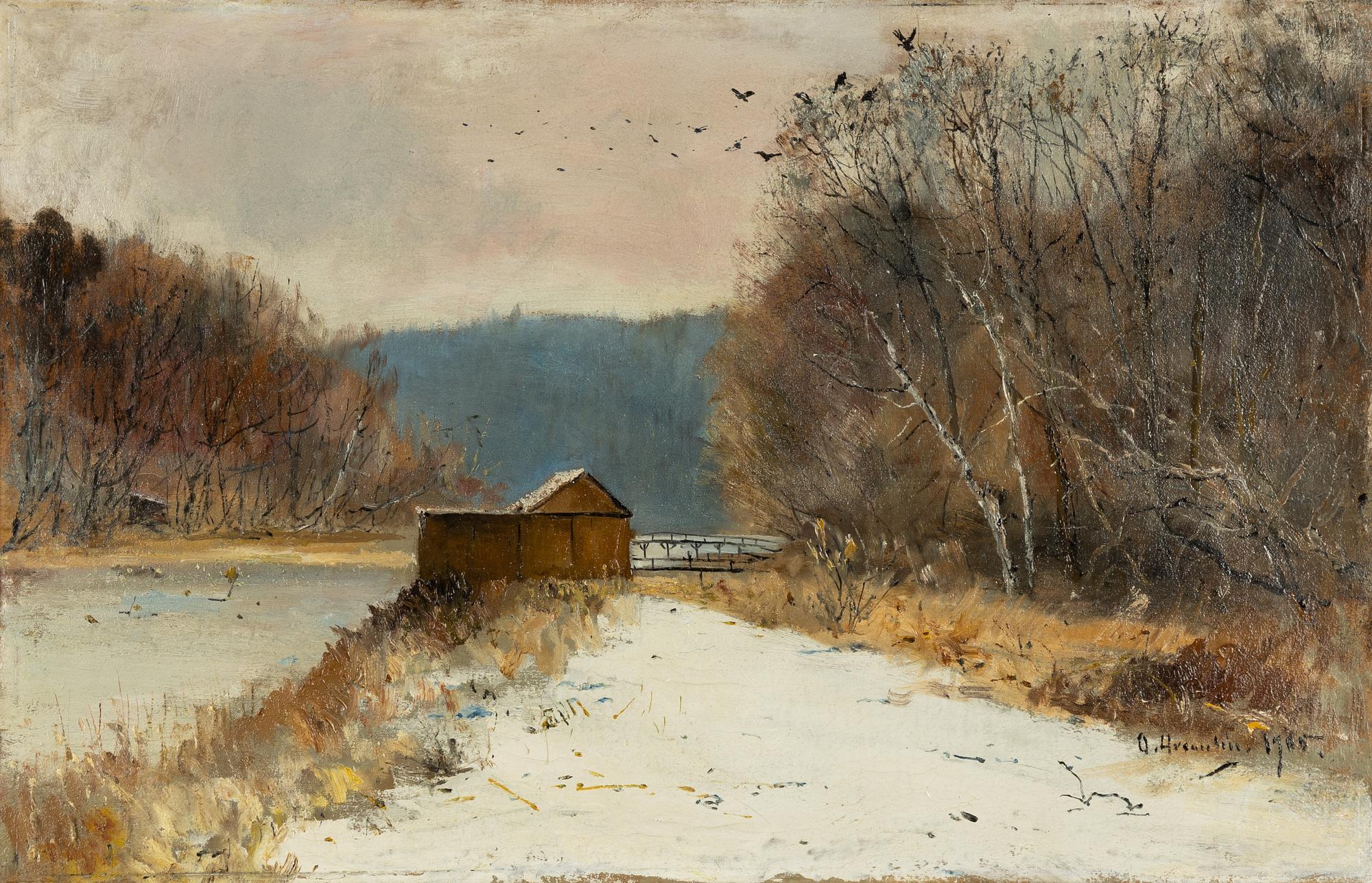 Olof Hermelin, Spring Winter Landscape with Brewhouse.
