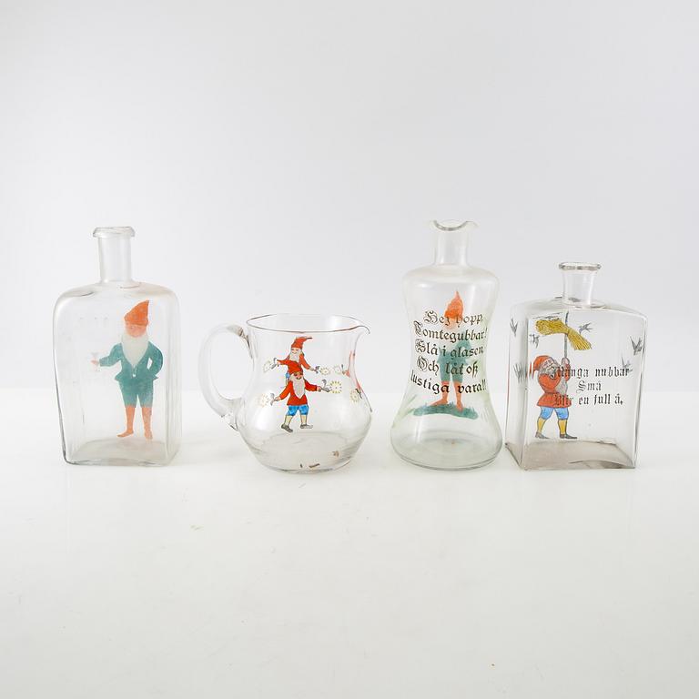 Glögg and schnapps glasses, as well as decanters and pitchers, approximately 24 dlr, 20th century.