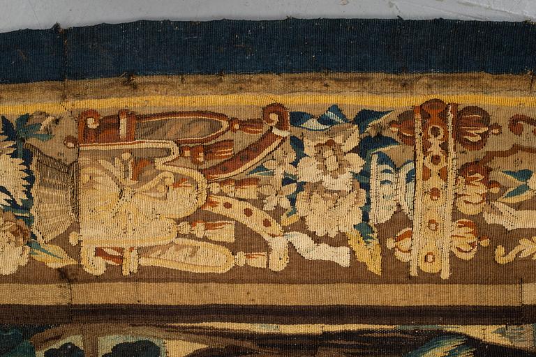Vävd tapet, "Verdure", gobelängteknik, "entre-fenêtre", ca 314 x 109, cm, Aubusson omkring 1700-1700-talets förra hälft.