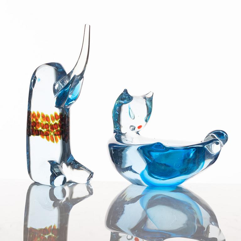 A glass sculpture and a glass bowl, Probably Antonio da Ros, Murano, Italy.